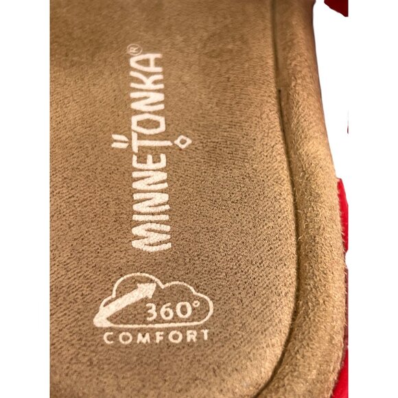Minnetonka Red Leather Beaded Sandals Flip Flops Thongs 7M Womens Wedge Heel - Picture 6 of 12